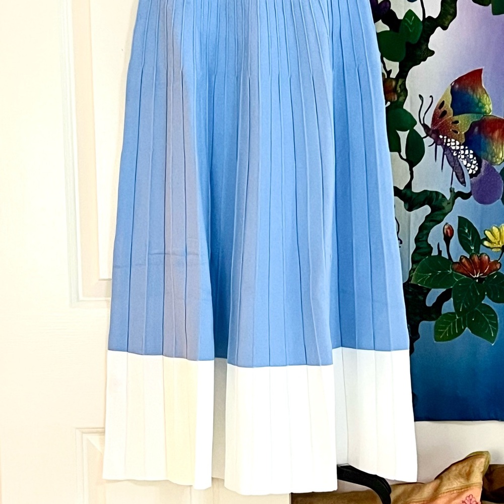 🌺🎉HP🎉🌺 NWT Staud Ellison Pleated Midi Dress Blue White 🌟Rare🌟 - Picture 11 of 15